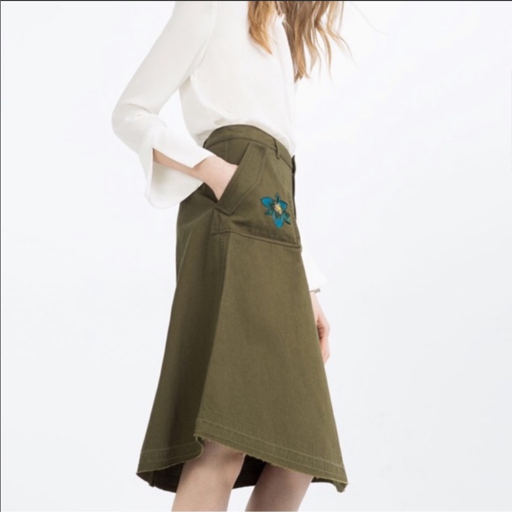 Zara Embroidered Skirt- Green
